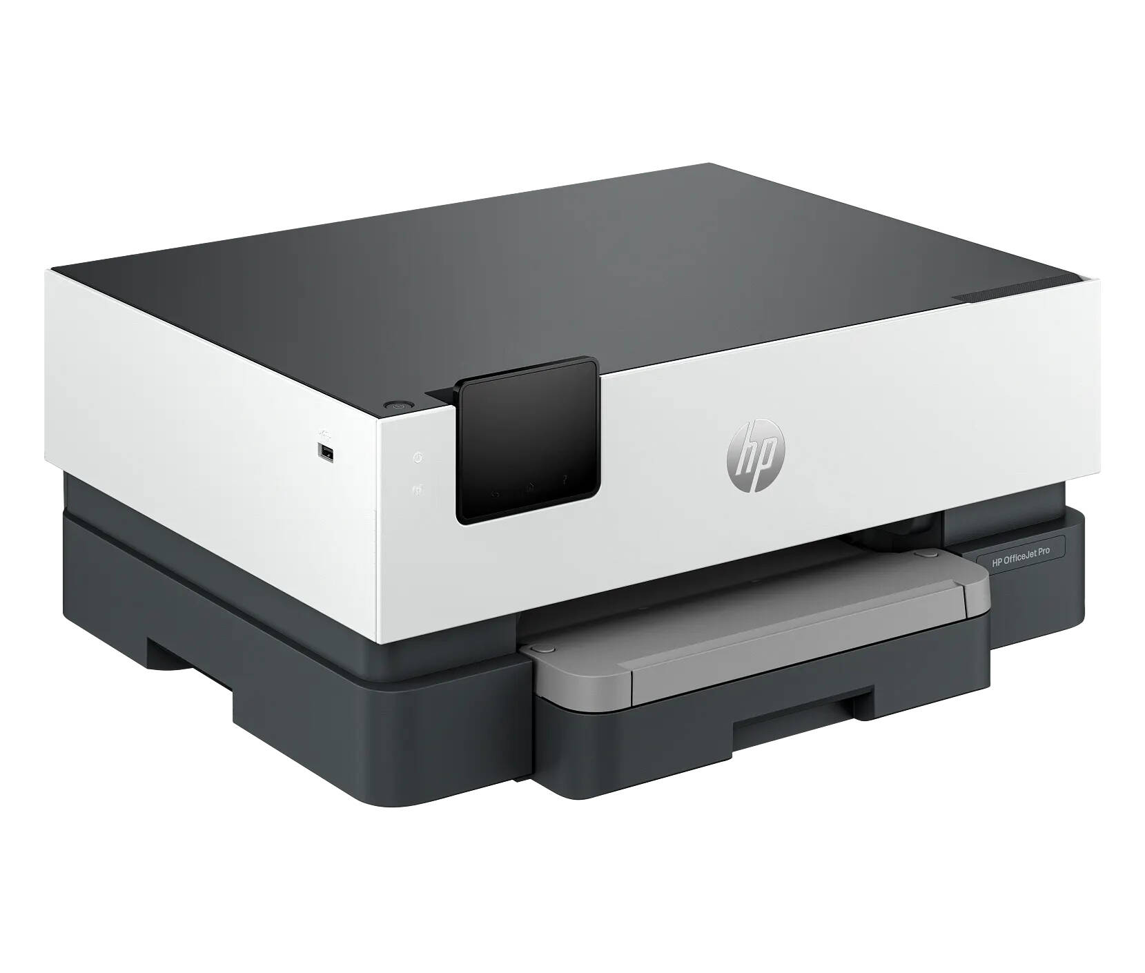 front view of the HP Office Jet personal printer showing the LCD screen and paper tray